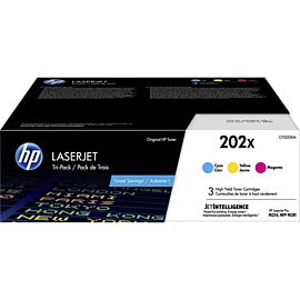 HP CF500XM 202X 3-Pack Laser, 2500 Pages Cyan, 2500 Pages Magenta, 2500 Pages Yellow, High Yield, Toner Cartridge
