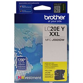 Brother LC20EY INKvestment 1-Pack, Inkjet, 1200 Pages Yellow, Super High Yield, Original Ink Cartridges