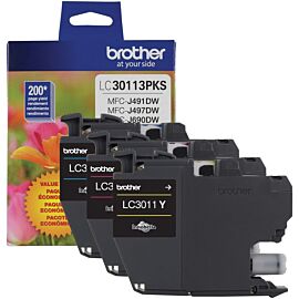 Brother LC30113PKS Tri-pack, Cyan, Magenta, Yellow, Inkjet, Standard Yield, 200 Pages, 1 Pack Original Ink Cartridge