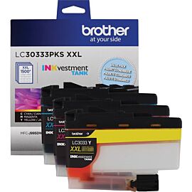 Brother LC30333PKS INKvestment Tank 3-Pack, Inkjet, 1500 Pages Cyan, 1500 Pages Magenta, 1500 Pages Yellow, Super High Yield, Original Ink Cartridges